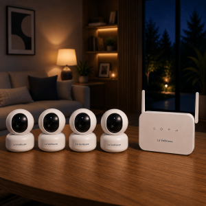 Kit de garde de nuit à distance avec 4 caméras connectées et routeur 4G La Veilleuse