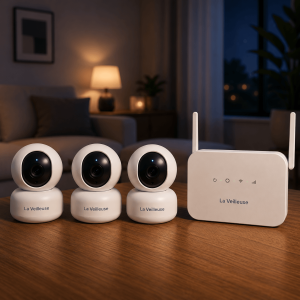 Kit de garde de nuit à distance avec 3 caméras connectées et routeur 4G La Veilleuse